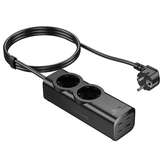Удлинитель Hoco NS10 Wisdom 2-position PD67W (1USB-A/3C/2Socket) (2m) Black