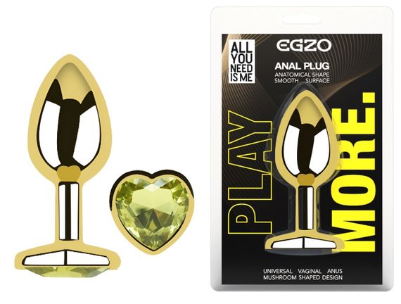 Анальна пробка з кристалом EGZO - Gold Heart Plug Lime size M Sex Aura