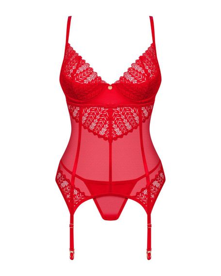 Комплект корсет та стрінги Obsessive Ingridia corset & thong XS/S, червоний sexstyle | Зображення 8
