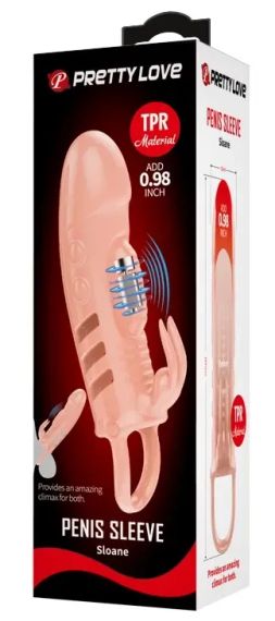 Удлиняющая насадка с вибростимуляцией ( на 2,5 см ) PRETTY LOVE - PENIS SLEEVE Sloane, BI-026243 Sex Aura