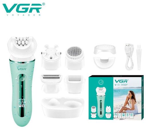 Епілятор VGR 5 в 1 V-751 Green, водонепроникний корпус IPX6, 5 змінних насадок (45699-V-751 GREEN_641) | Зображення 3