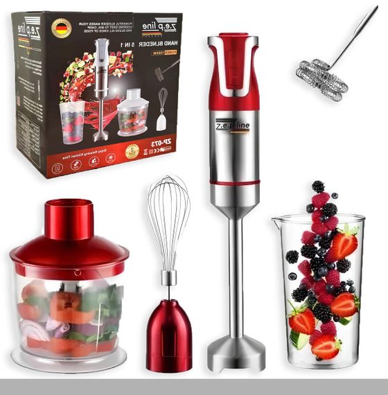 Занурювальний блендер 5 в 1 металева ніжка Zepline ZP-074 1500 Вт Червоний (47632-ZP-074_1036)