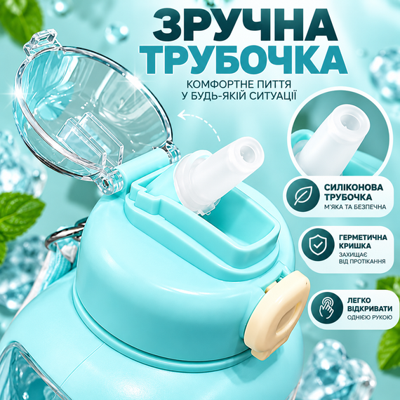 Спортивная эко-бутылка YURLEX 1500 мл (1,5 л) - бирюзовый градиент, матовая бутылка для воды с ручкой и трубочкой | Зображення 1