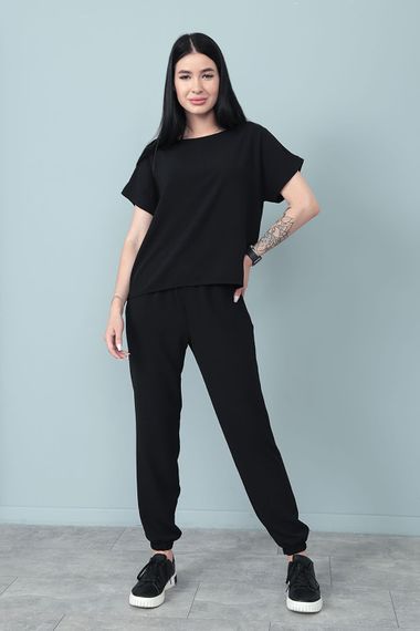 Женский летний легкий костюм укороченные штаны и футболка Gf7931 цвет черный, размер 46/48 | Зображення 4