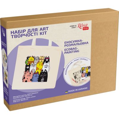 Набір для творчості Rosa екосумка-розмальовка, Котики 38х42см (4823098537878) | Зображення 1