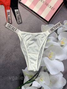Женские трусики Виктория Сикрет со стразами, трусики бразилиана Victoria’s Secret, модные трусики танга Белый, L