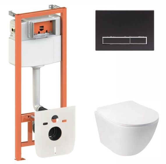 Набір Qtap Nest 4 в 1 підвісний унітаз Jay Ultra Quiet 485x360x320 + комплект інсталяції QT07335177W45139