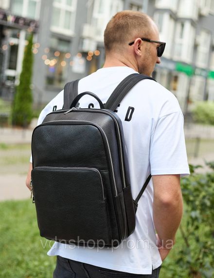 Классический мужской рюкзак из кожи 42х30х16, практичный аксессуар для ноутбука и документов, черный | Зображення 1