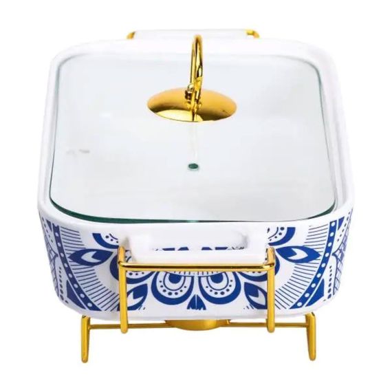 Марміт порцелянаовий із скляною кришкою 32х17х15 см на металевій підставці 1,5 л SA1107-M | Зображення 3