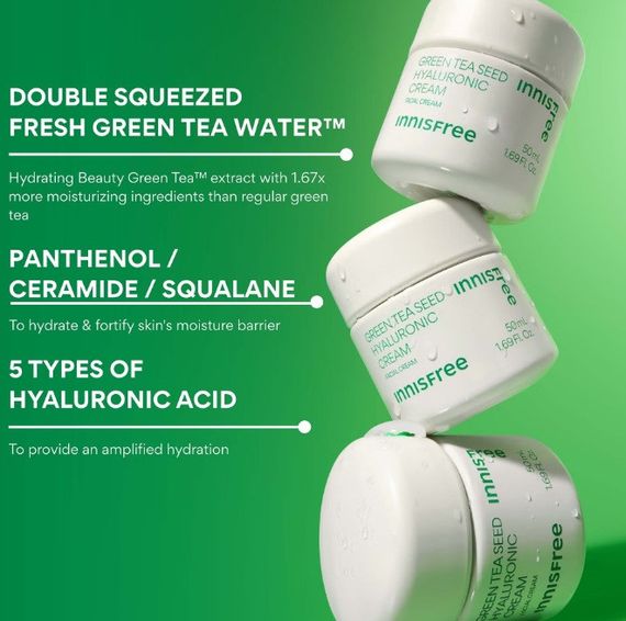 Крем для обличчя INNISFREE Green Tea Seed Hyaluronic Cream 10 мл | Зображення 3