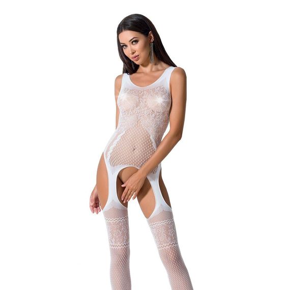 Бодістокінг Passion BS061 white, комбінезон, імітація панчох, S/M/L