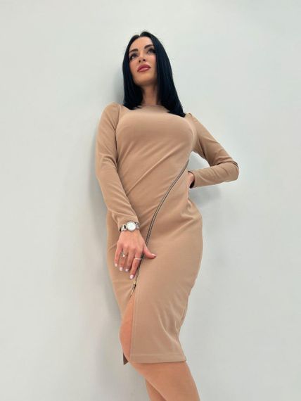 Женское стильное трикотажное платье с молнией GF08572 цвет мокко, размер 46/48 | Зображення 1