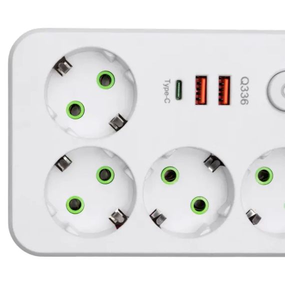 Мережевий фільтр-подовжувач 4 розетки 2xUSB-A 1xUSB-C 5м білий HP-5-47 | Зображення 3