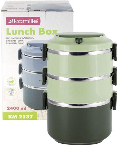 Ланч-бокс Kamille Snack 2400мл трирівневий, пластик і нержавіюча сталь, зелений | Зображення 7