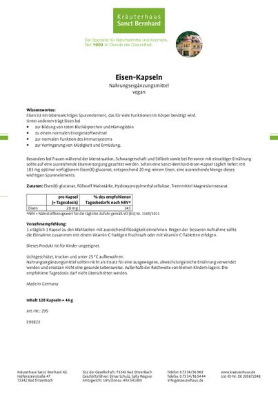 Капсули "Заліза" для підвищення рівня гемоглобіну, Sanct Bernhard, Німеччина, 120 шт. | Зображення 2