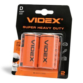 Солевая батарейка VIDEX R20P/D, 2 шт., в блистере
