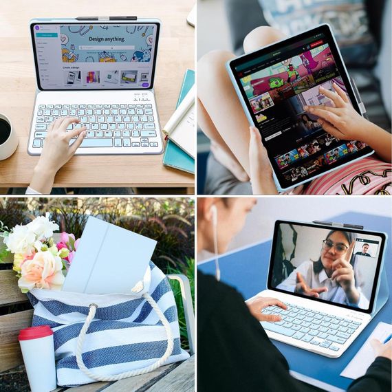 Чохол з Bluetooth-клавіатурою для Lenovo Tab M10 Plus 3-го покоління 10.6”, блакитний з тримачем для стилуса, QWERTY розкладка | Зображення 6