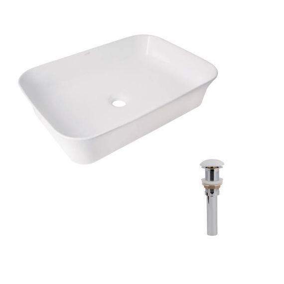 Комплект Qtap Virgo N: Раковина накладна 560x380x130 мм, White, прямокутна + Донний клапан Pop-up PU02