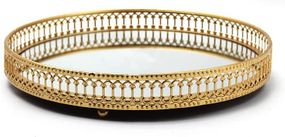 Поднос зеркальный декоративный 25 см круглый металлический золотистый для духов, косметики, украшений десертов