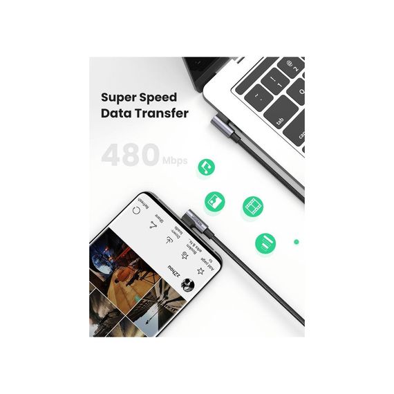 Дата кабель USB 2.0Type-C to Type-C 2.0m 5A 100W US335 90-degree Space Gray Ugreen (70698) | Зображення 2