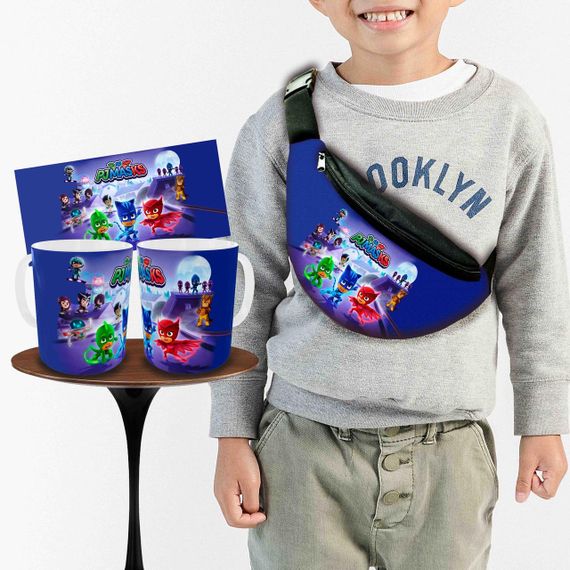 Набір: дитяча сумка-бананка+кружка Герої в масках 32х15см, бананка для хлопчика через плече на подарунок (00899)