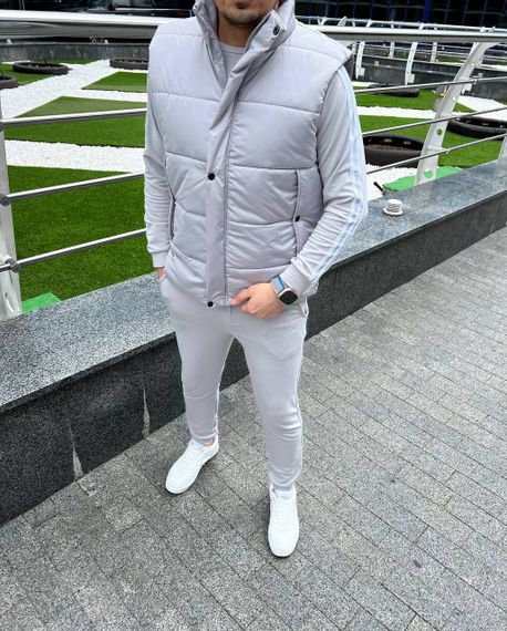 Мужской спортивный костюм тройка с жилетом AL0235 цвет серый, размер 50/52