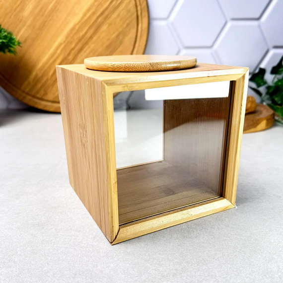 Банка бамбукова Bamboo S GK-5875 для зберігання сипучих продуктів зі скляними стінками 1.7 л Прозорий | Зображення 5