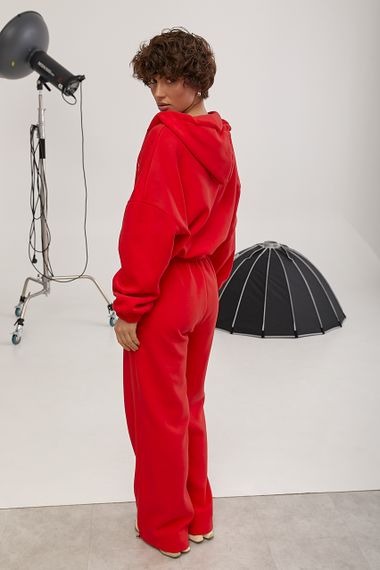 Спортивний костюм із худі та прямими штанами на затяжках - червоний цвет, M (є розміри) | Зображення 1