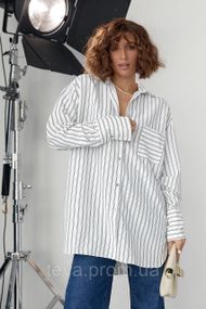Удлиненная рубашка oversize в полоску цвет белый размер L FL_001072