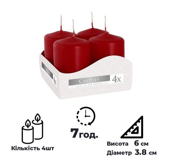 Набір свічок 4 шт. циліндр Бордові (sw40/60-036) | Зображення 2