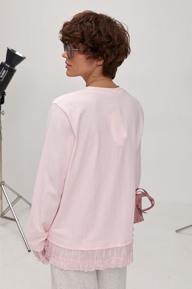 Вільний лонгслів з рюшами - пудра цвет, ONE SIZE (є розміри) | Зображення 1