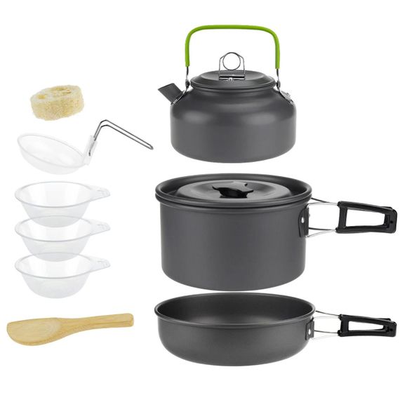Алюмінієвий кемпінговий набір посуду 3в1, Cooking Set DS-308 / Туристичний посуд (чайник, кастрюля, сковорода) | Зображення 2