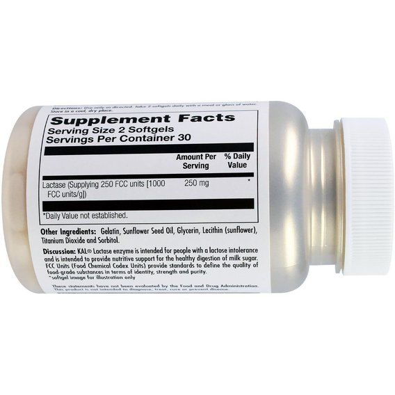 Лактаза KAL Lactase Enzyme 250 mg 60 Softgels CAL-80206 | Зображення 1