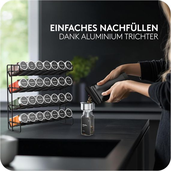 Банки для спецій скляні, набір 24 шт, квадратні з етикетками, воронкою, маркером, баночки 120 мл для кухні комплект | Зображення 3