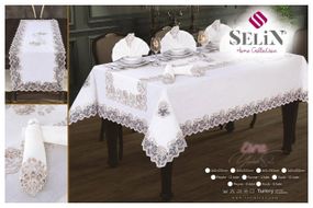 Льняная скатерть с ранером Selin Esra Set 160×350+12 салфеток