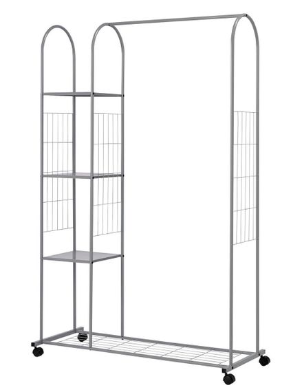 Вішалка стійка для одягу з полицями металева на колесах 16050A
