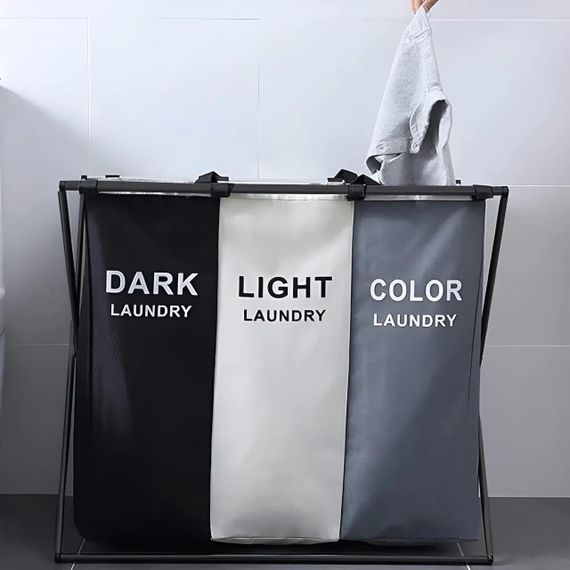 Корзина для белья на 120л в ванную комнату, 3 отсека / Складная корзина для сортировки грязного белья | Зображення 1