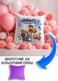 Подушка плюшева Мерч Крафт Дизайн з принтом Майнкрафт Minecraft 5 бузковий плюш квадратна 33х33 см