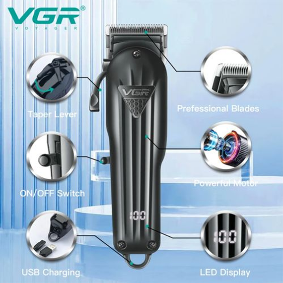 Машинка для стрижки волос VGR V-282 6 насадок, LED Display | Зображення 6