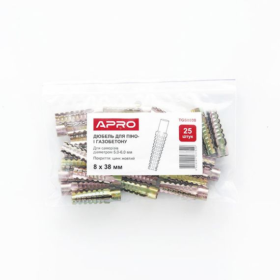 Дюбель для пено- и газобетона  8*38 цинк жёлтый (ящ. 1200 шт.) APRO | Зображення 3