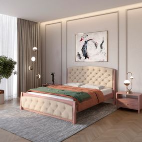 Двоспальне дерев'яне ліжко Mebigrand Мехіко Горіх лісовий/Аляска 23 (Бежевий) 160х200 см (MBG-11971)