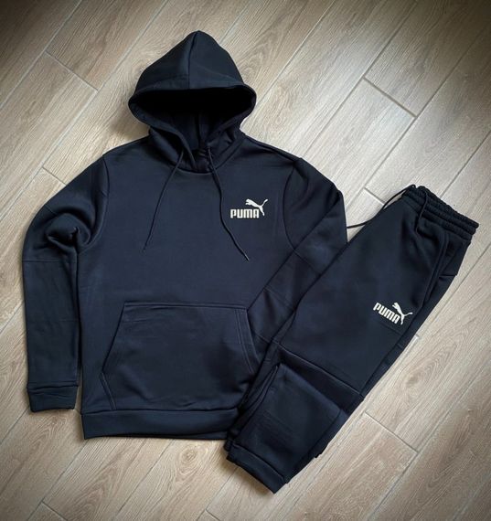 Зимний спортивный костюм Puma с начесом черный худи + черные штаны RD016/RD018 | Зображення 1