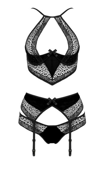 Комплект білизни з ажурними вставками та поясом для панчох SCARLET SET black S/M - Passion | Зображення 2
