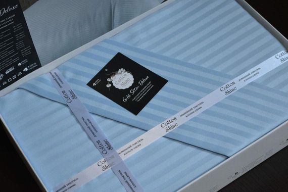 Постельное белье Cotton Shine Stripe Satin 200х220 Sky Blue | Зображення 1