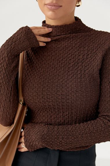 Облягаючий гольф із жатої тканини - темно-коричневий цвет, L (є розміри) | Зображення 3