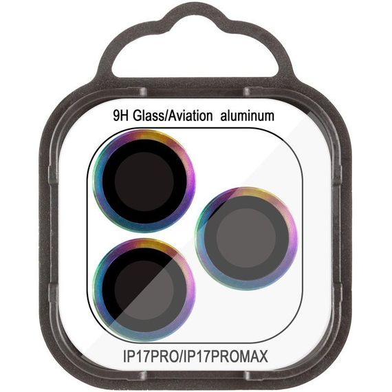 Захисне скло Metal Classic на камеру (у упак.) для Apple iPhone 17 Pro (6.3") / 17 Pro Max (6.9") Чорний / Black Бузковий / Rainbow | Зображення 1