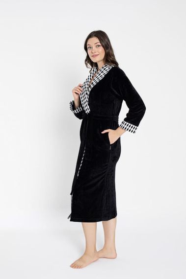 Женский велюровый халат Nusa 0499 длинный, черный 4XL | Зображення 1