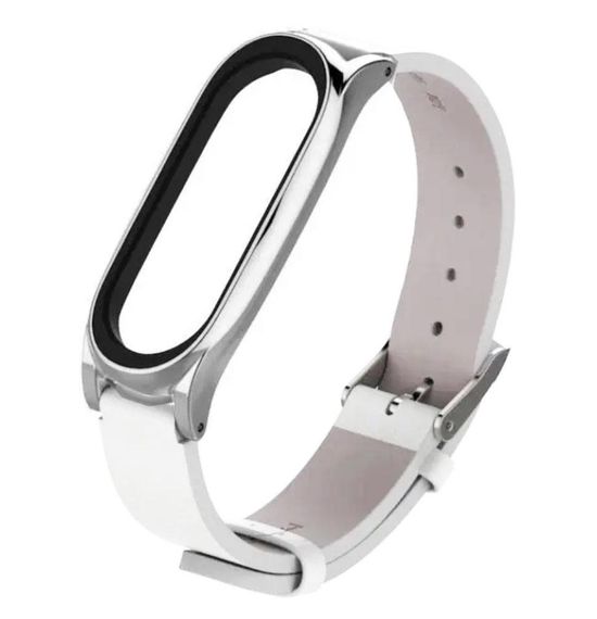 Шкіряний ремінець Primo Mijobs для фітнес-браслета Xiaomi Mi Smart Band 7 - White&Silver | Зображення 1