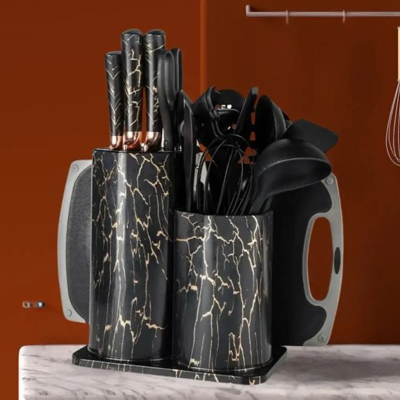 Набір кухонного приладдя 25 предметів з подвійною підставкою обробною дошкою набором ножів прихватками | Зображення 2