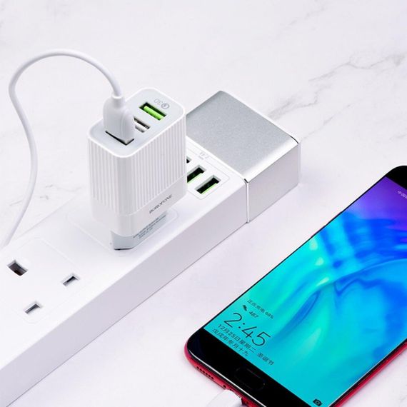 Мережевий зарядний пристрій BOROFONE BA40A Speedway, with 3 USB output, QC3.0 / QC2.0 White | Зображення 3